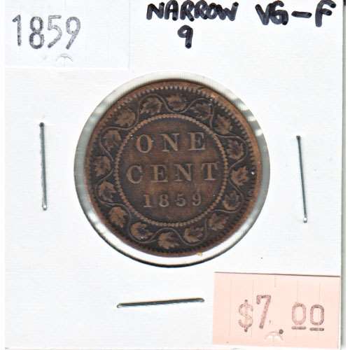 1859 Narrow 9 Canada 1-cent VG-F (VG10)