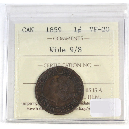 1859 Wide 9/8 Canada 1-cent ICCS Certified VF20