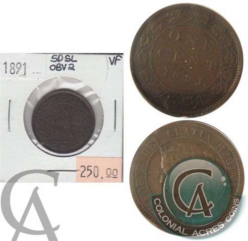 1891 SDSL Obv. 2 Canada 1-cent Very Fine (VF20) $