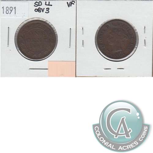 1891 SDLL Obv. 3 Canada 1-cent Very Fine (VF20) $