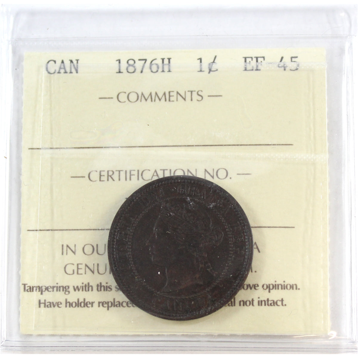 1876H Canada 1-cent ICCS Certified EF-45