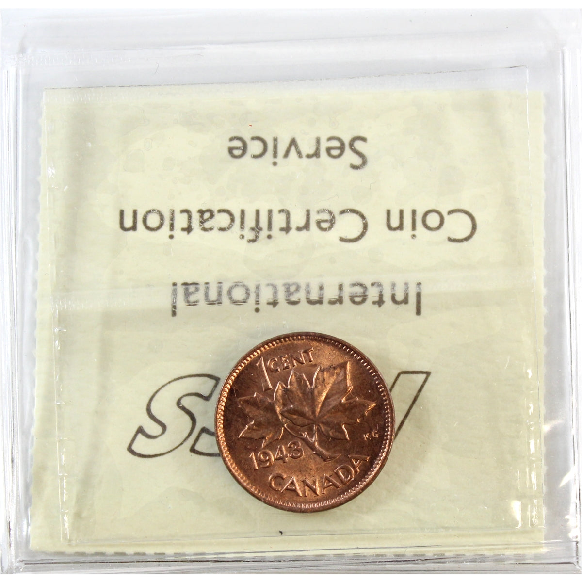 1943 Canada 1-cent ICCS Certified MS65 Red
