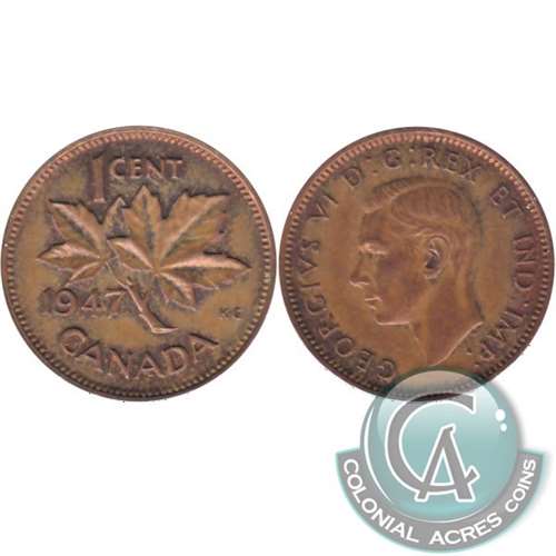 1947 Maple Leaf Canada 1-cent Uncirculated (MS60)
