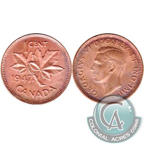 1947 Maple Leaf Canada 1-cent Almost Uncirculated (AU-50)