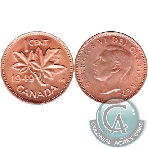 1949 A Between Denticles Canada 1-cent Uncirculated (MS60)