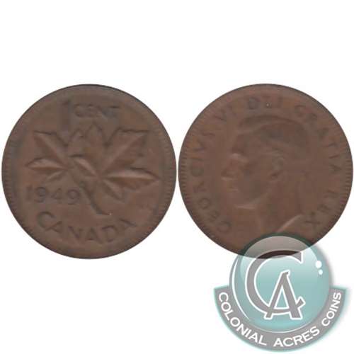 1949 A Between Denticles Canada 1-cent AU-UNC (AU-55)