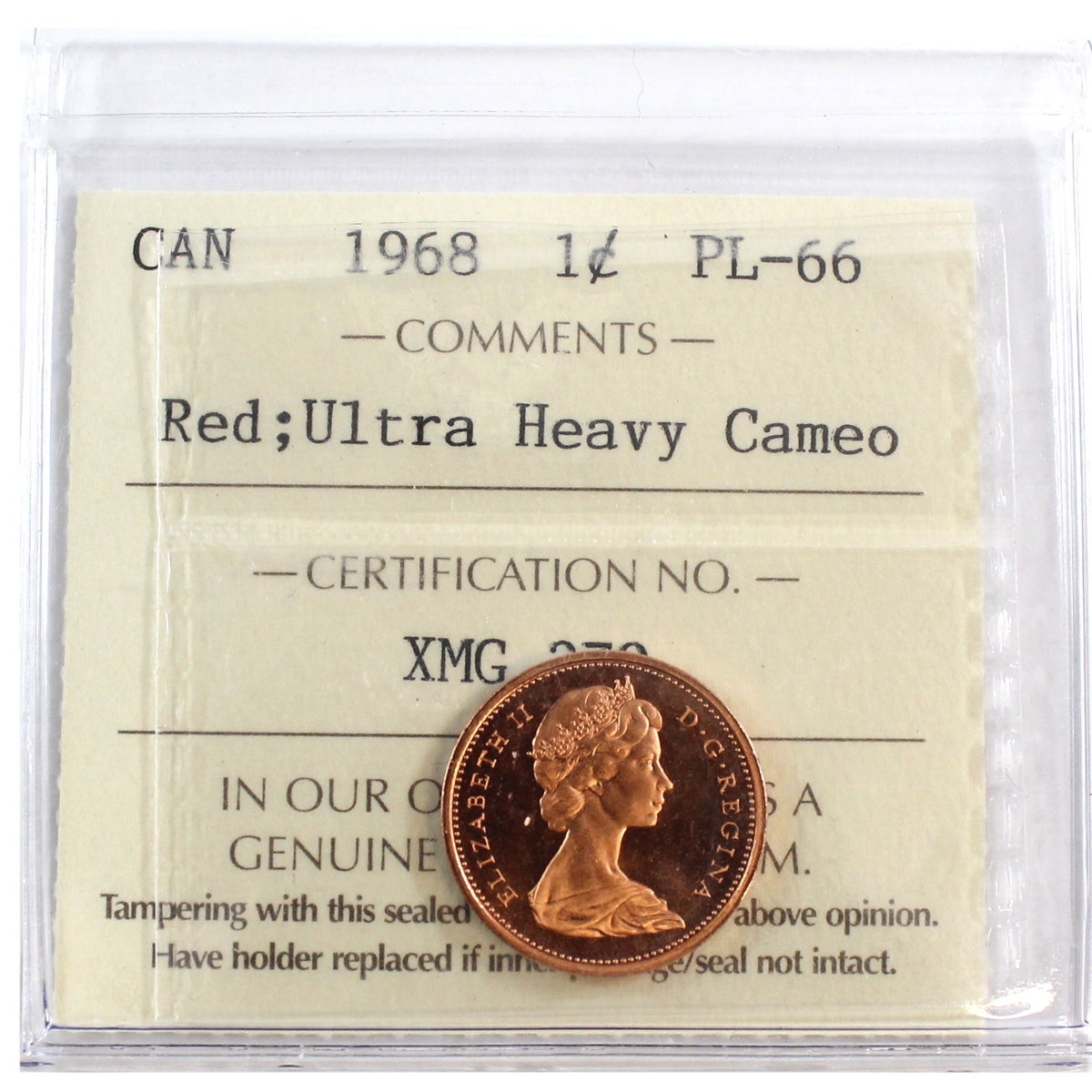 1968 Canada 1-cent ICCS Certified PL-66 Red; Ultra Heavy Cameo