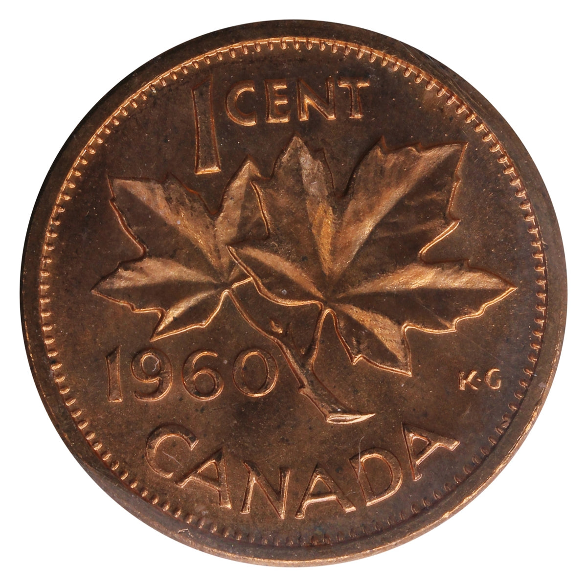 1960 Canada 1-cent ICCS Certified MS65 Red