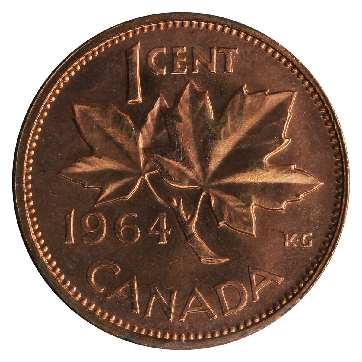 1964 Canada 1-cent ICCS Certified MS-64 Red