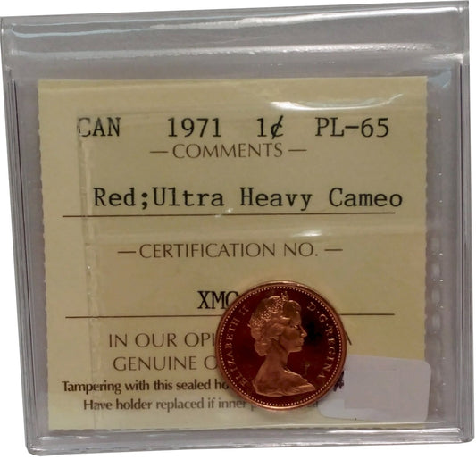 1971 Canada 1-cent ICCS Certified PL65 Red; Ultra Heavy Cameo