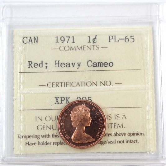 1971 Canada 1-cent ICCS Certified PL65 Red; Heavy Cameo