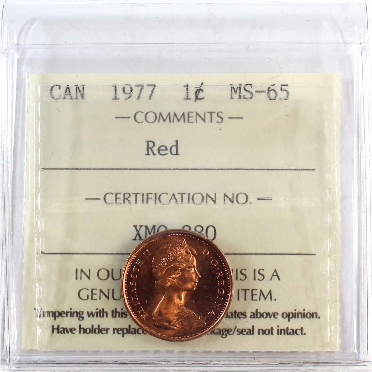 1977 Canada 1-cent ICCS Certified MS-65 Red