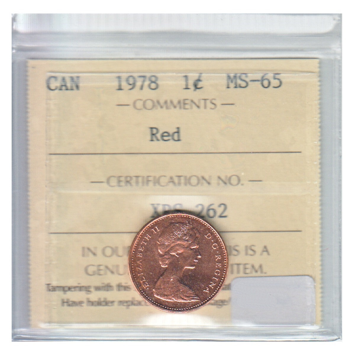 1978 Canada 1-cent ICCS Certified MS65 Red