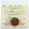 1992 Canada 1-cent ICCS Certified MS66 Red