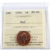 1994 Canada 1-cent ICCS Certified MS66 Red