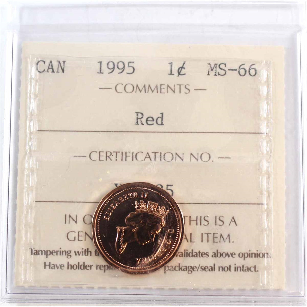 1995 Canada 1-cent ICCS Certified MS66 Red