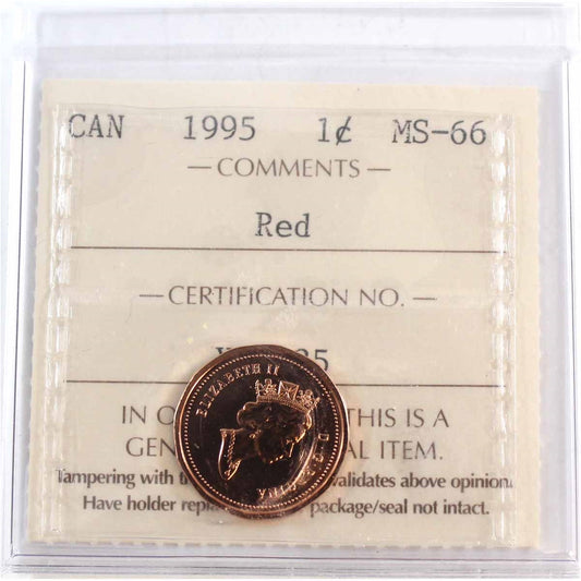 1995 Canada 1-cent ICCS Certified MS66 Red