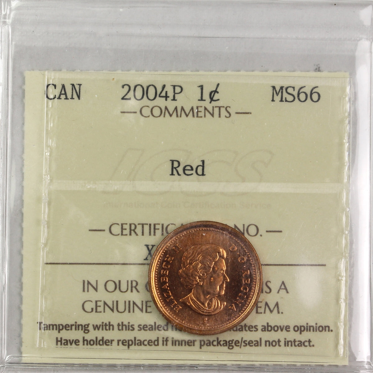 2004P Canada 1-cent ICCS Certified MS66 Red