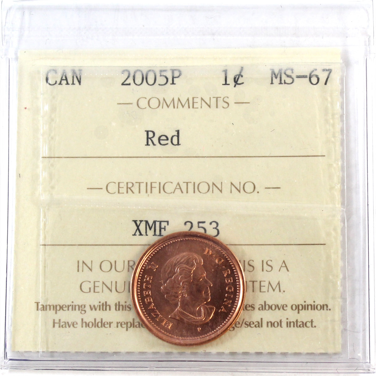 2005P Canada 1-cent ICCS Certified MS67 Red