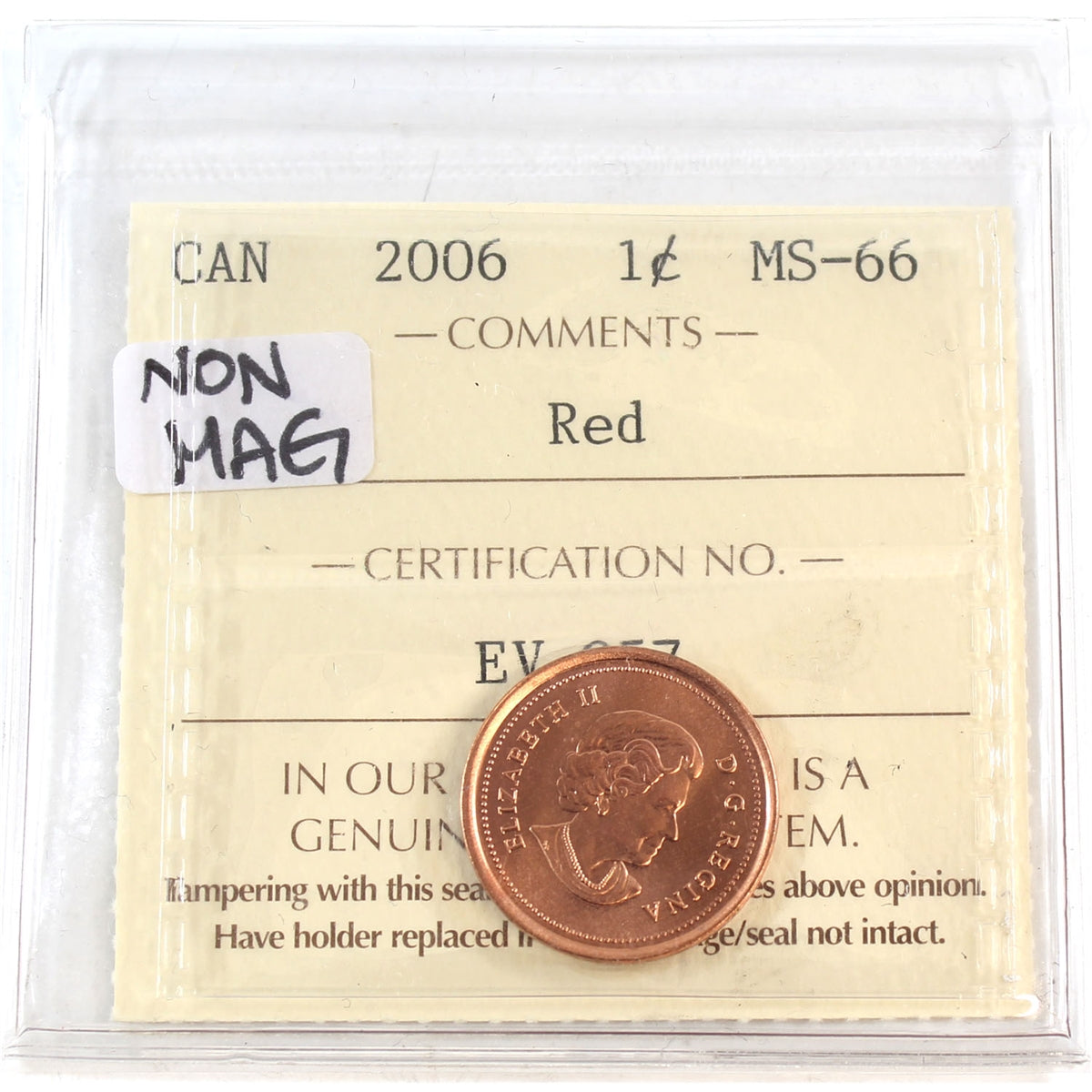 2006 Non Magnetic Canada 1-cent ICCS Certified MS66 Red