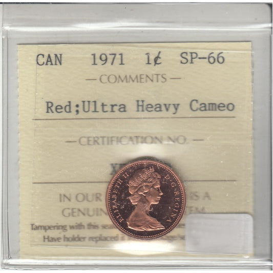 1971 Canada 1-cent ICCS Certified SP66 Red; Ultra Heavy Cameo
