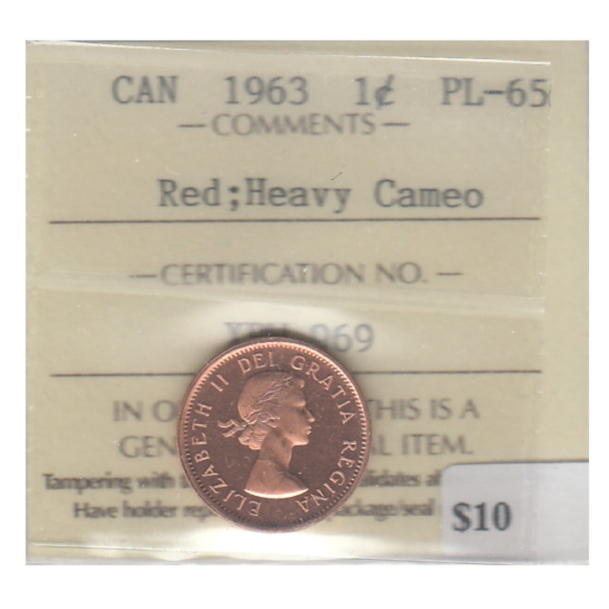 1963 Canada 1-cent ICCS Certified PL65 Red; Heavy Cameo