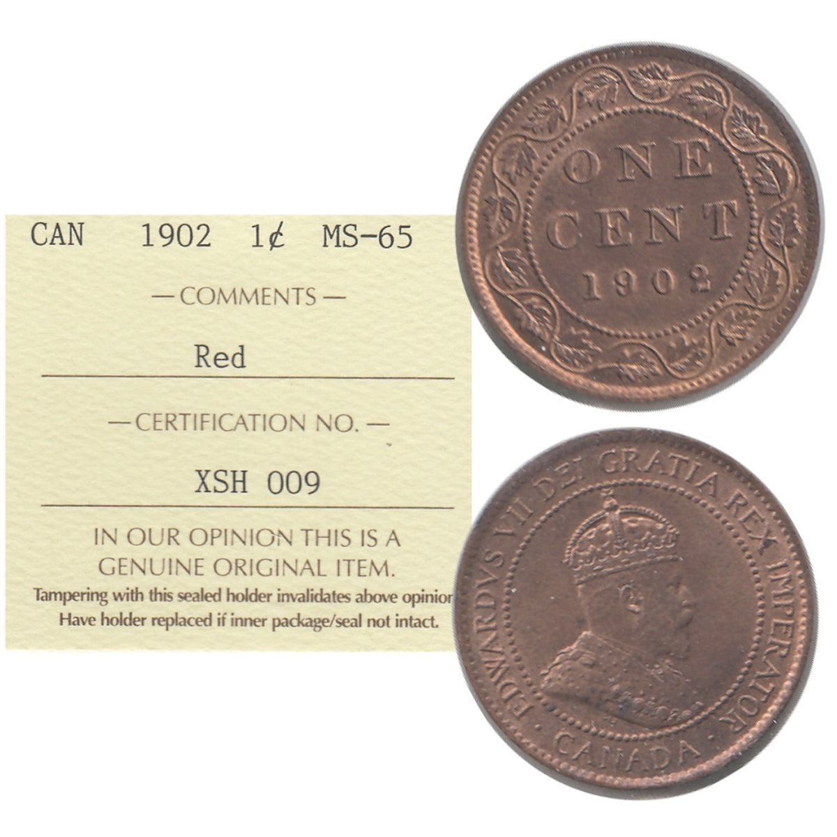 1902 Canada 1-cent ICCS Certified MS65 Red (XSH 009)