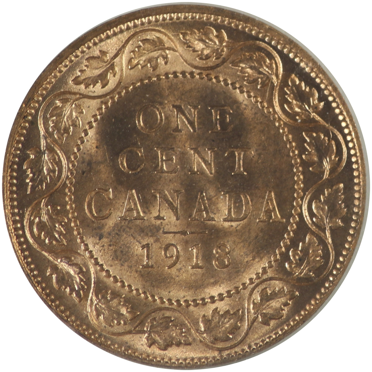 1918 Canada 1-cent ICCS Certified MS-64 Red