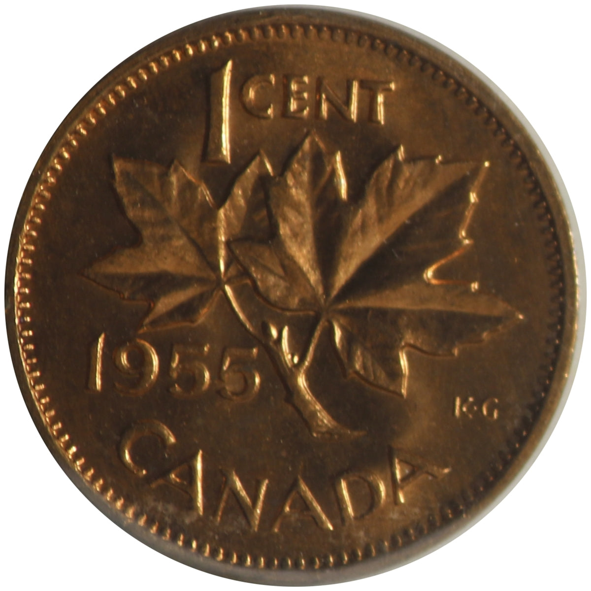 1955 SF, Small Denticles Canada 1-cent ICCS Certified MS65 Red