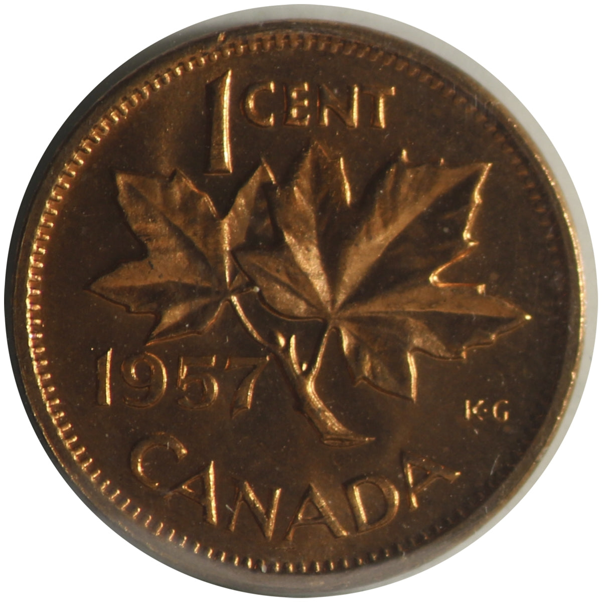 1957 Canada 1-cent ICCS Certified MS64 Red