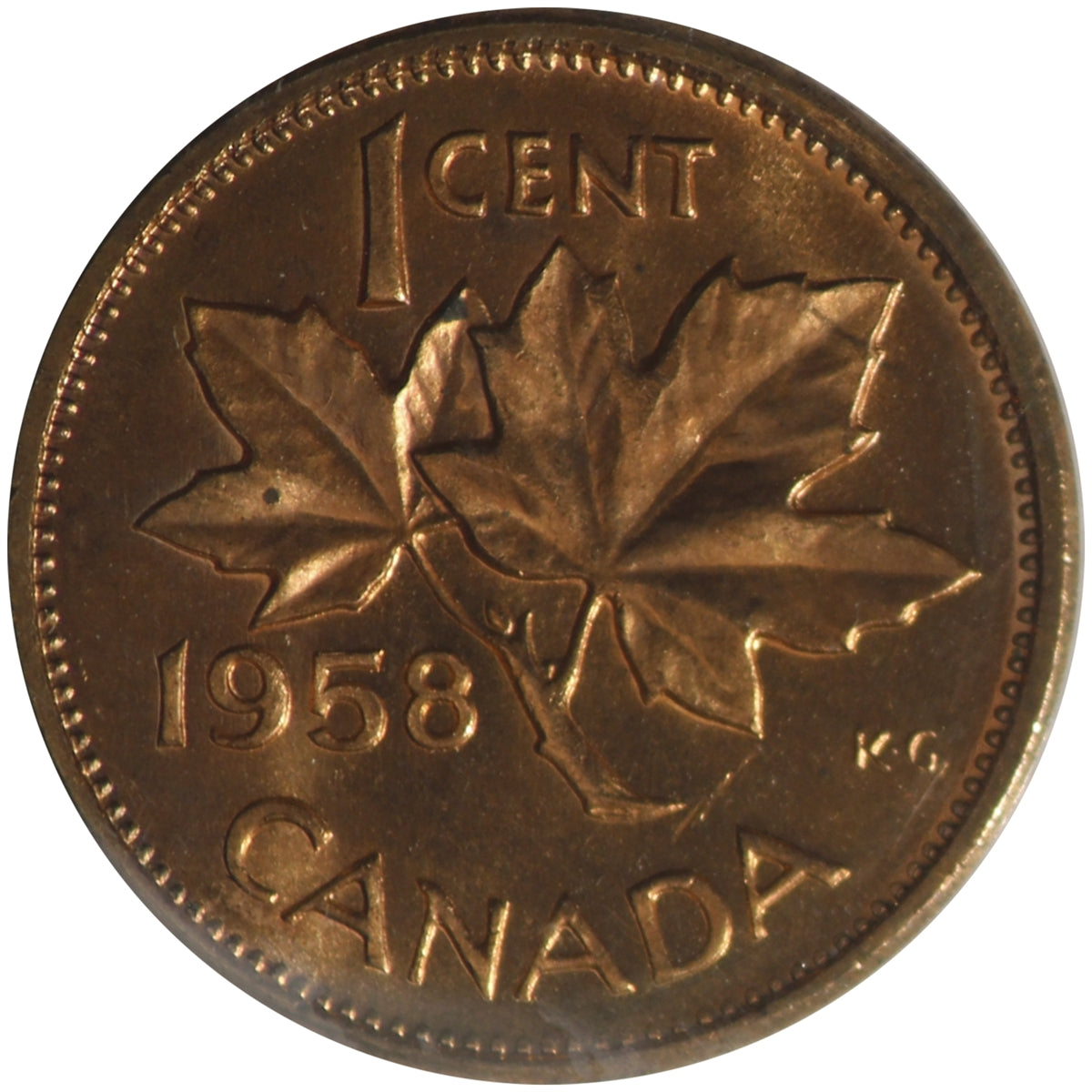 1958 Canada 1-cent ICCS Certified MS64 Red