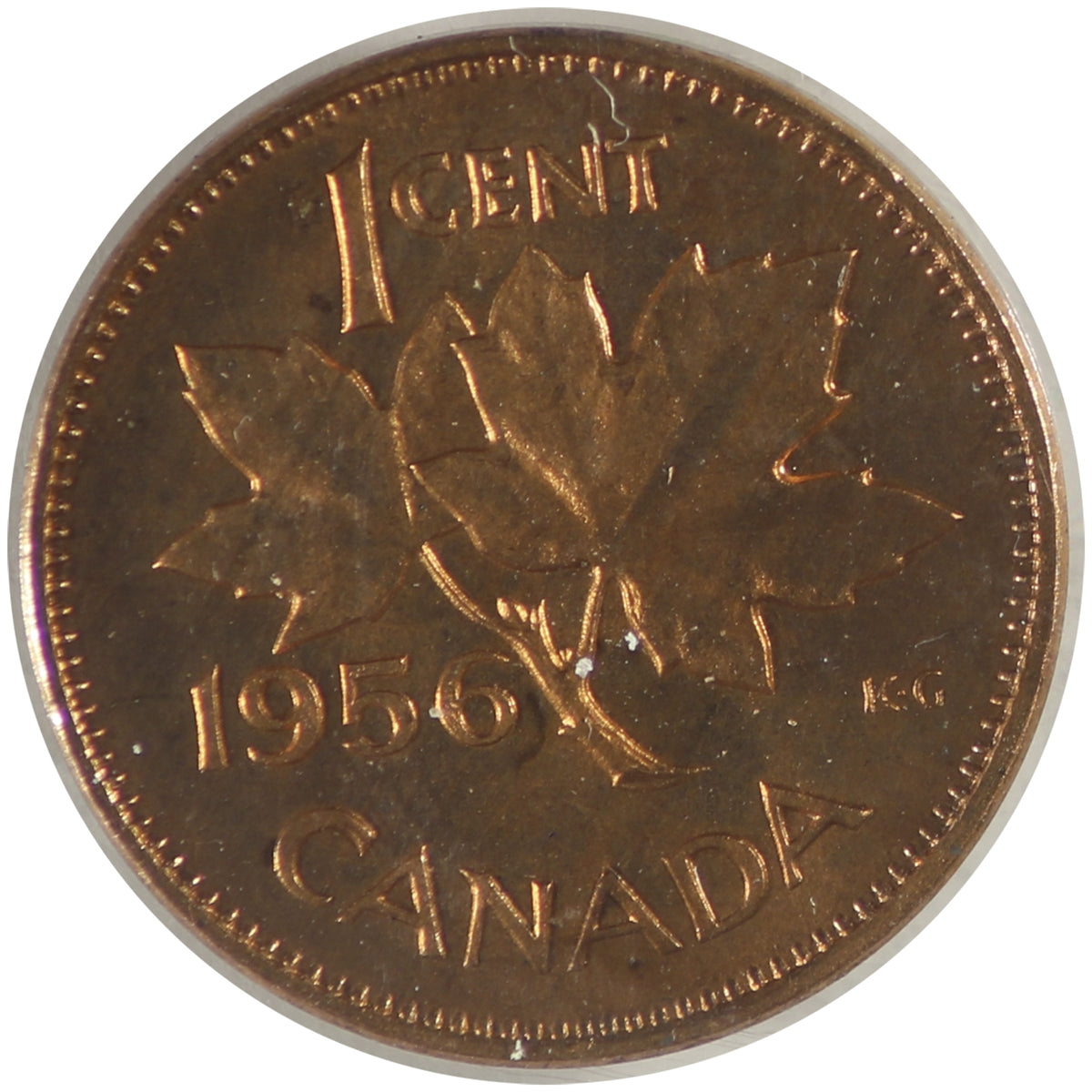 1956 Canada 1-cent ICCS Certified PL65 Red