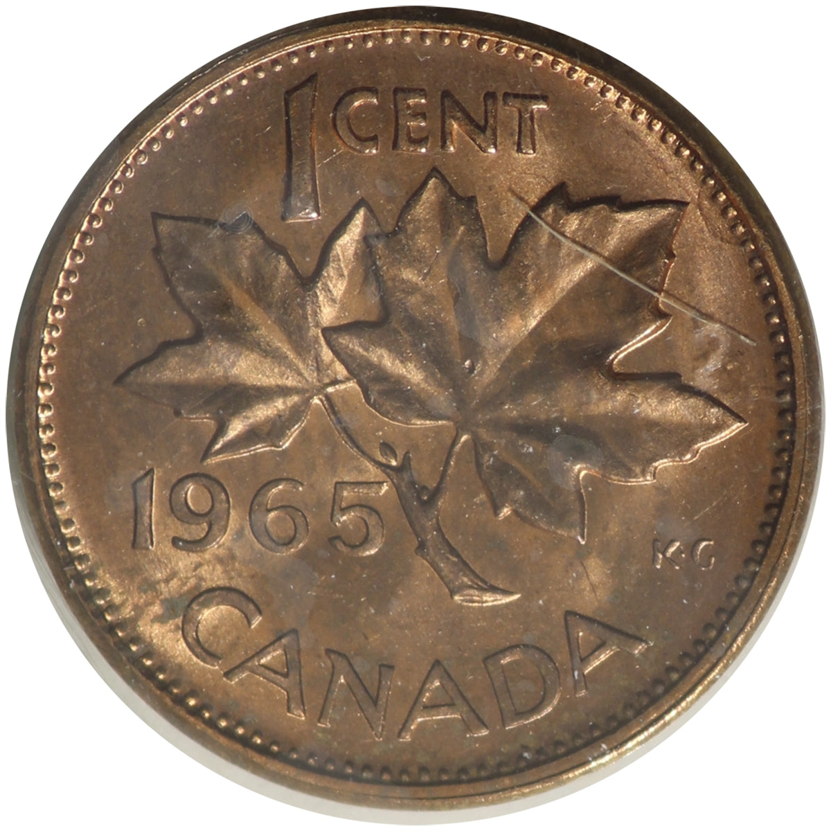 1965 SmBds Ptd 5 (Type 1) Canada 1-cent ICCS Certified MS-64 Red