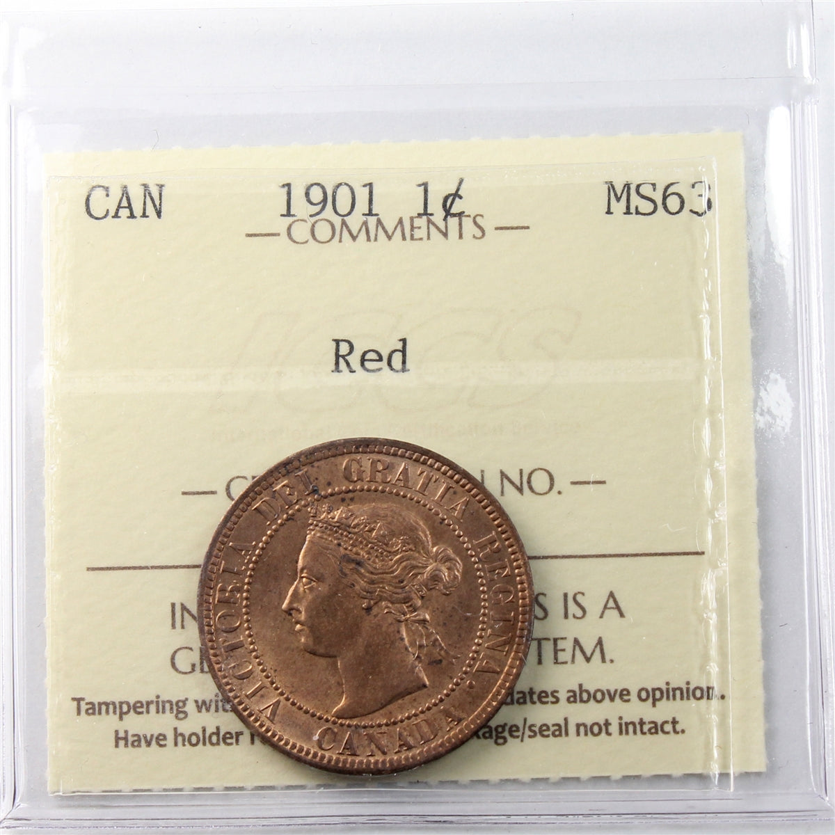 1901 Canada 1-cent ICCS Certified MS-63 Red