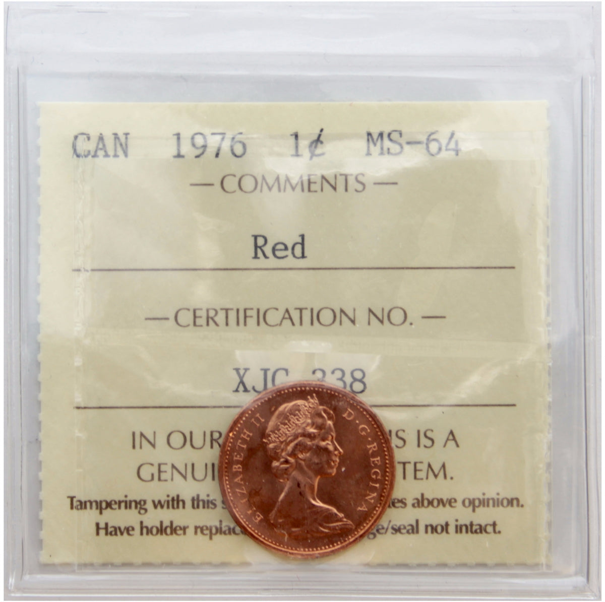1976 Canada 1-cent ICCS Certified MS64 Red