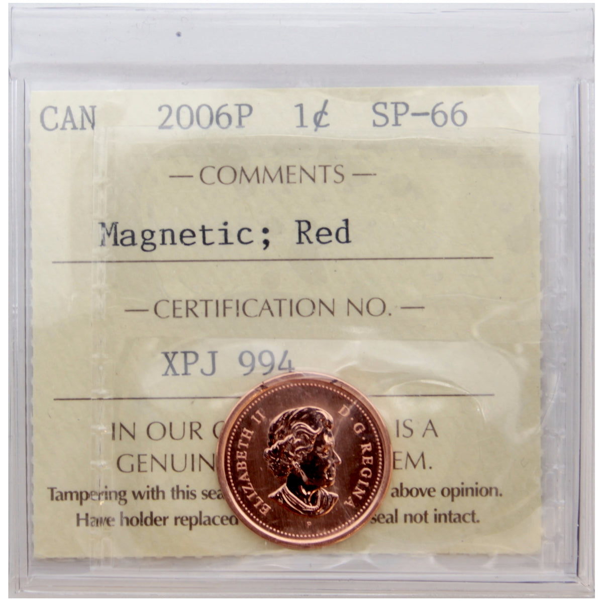 2006P Magnetic Canada 1-cent ICCS Certified SP66 Red