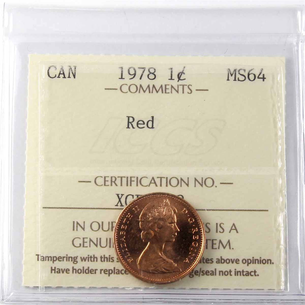 1978 Canada 1-cent ICCS Certified MS-64 Red