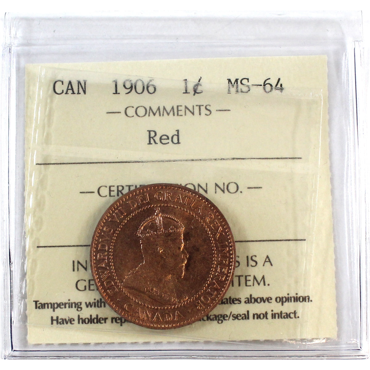 1906 Canada 1-cent ICCS Certified MS-64 Red