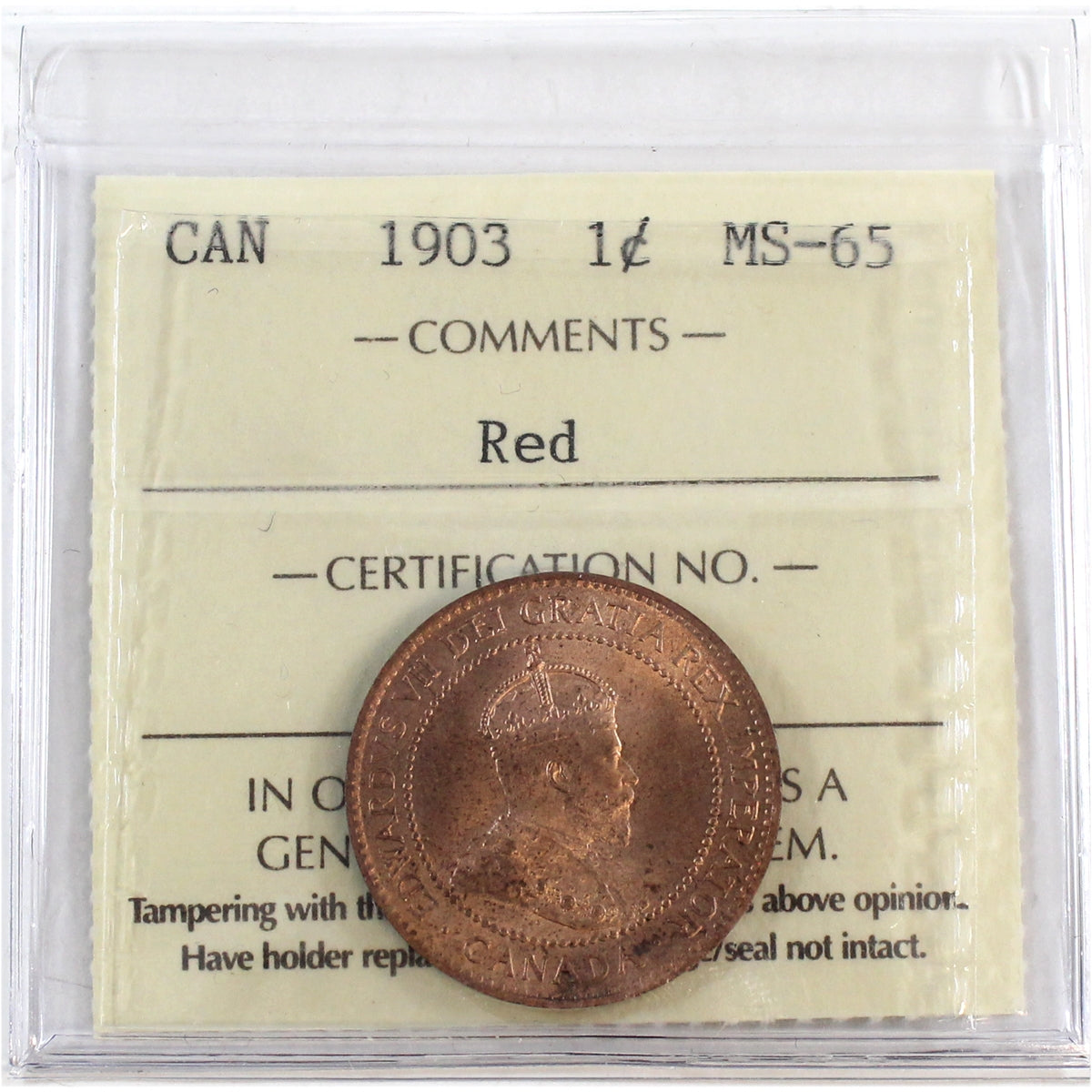 1903 Canada 1-cent ICCS Certified MS-65 Red (XCE 729)