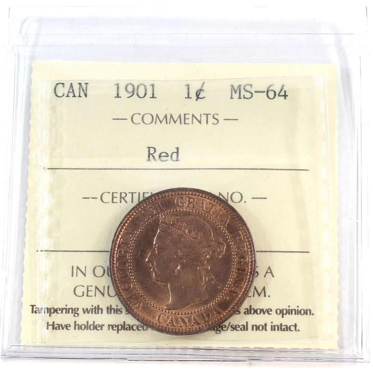 1901 Canada 1-cent ICCS Certified MS64 Red (XIC 346)
