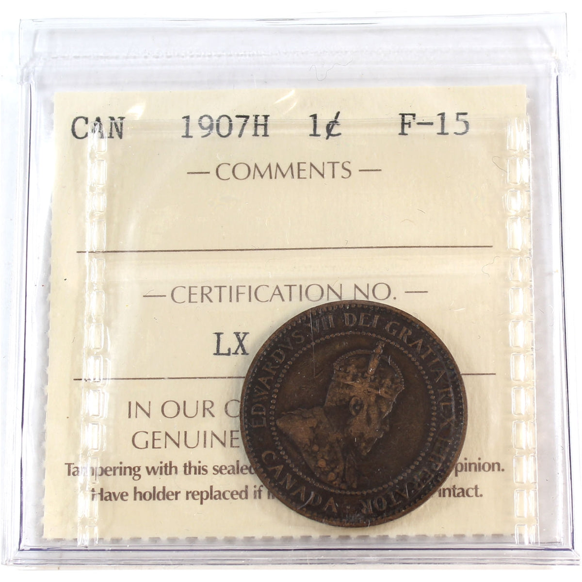 1907H Canada 1-cent ICCS Certified F15