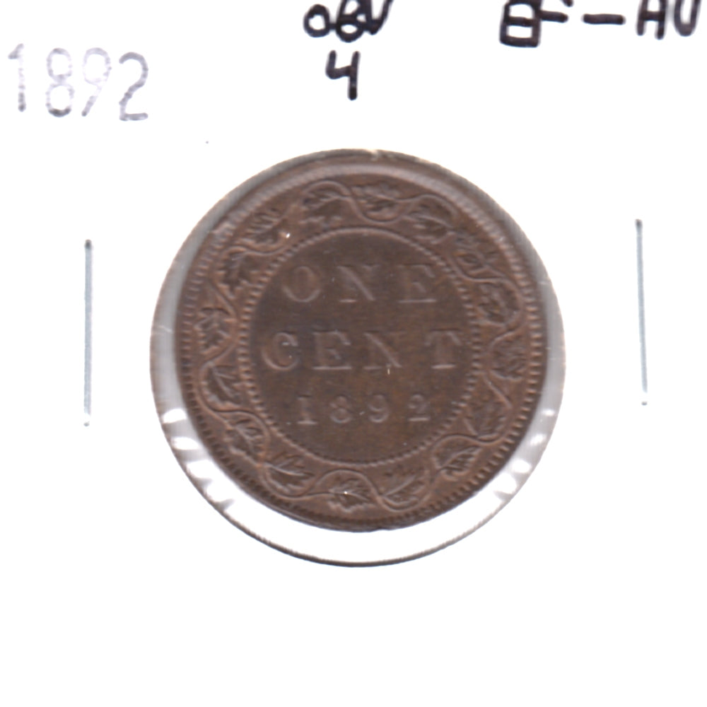 1892 Obv. 4 Canada 1-cent EF-AU (EF45)