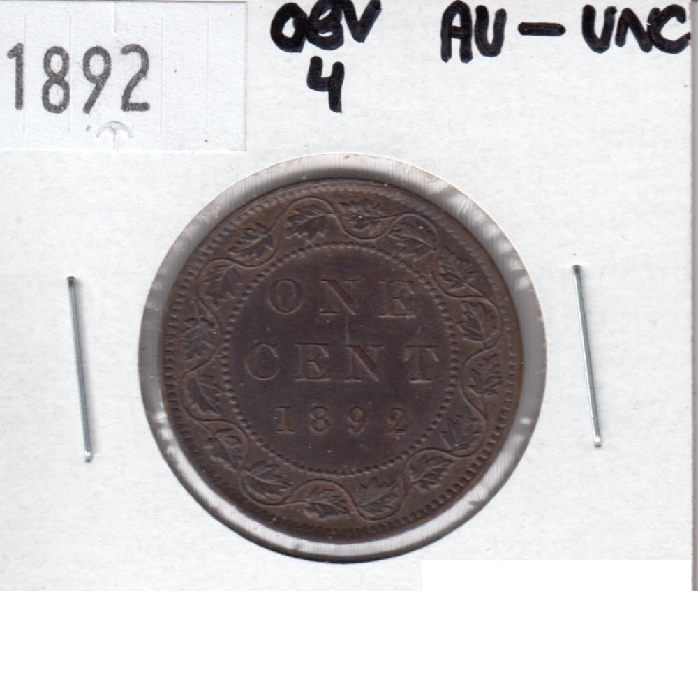 1892 Obv. 4 Canada 1-cent AU-UNC (AU50)