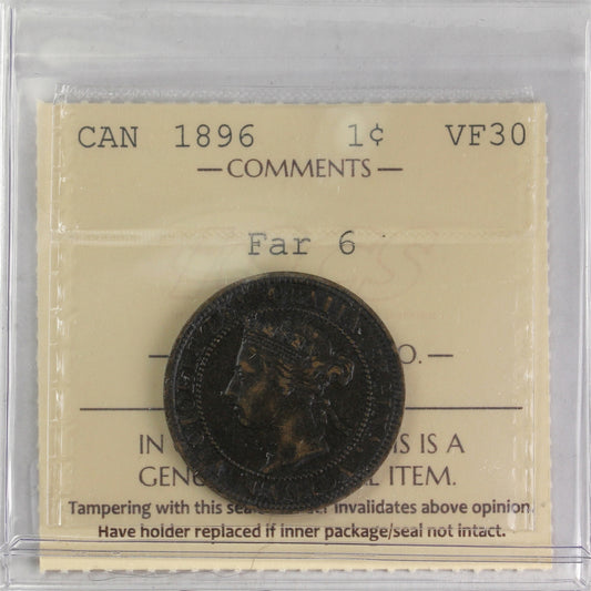 1896 Far 6 Canada 1-cent ICCS Certified VF30
