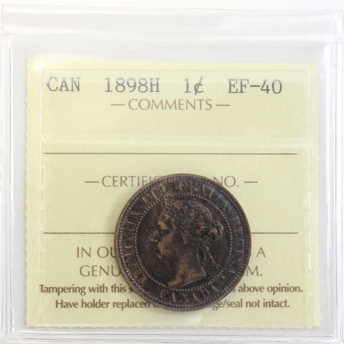 1898H Canada 1-cent ICCS Certified EF-40