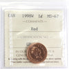 1998W Canada 1-cent ICCS Certified MS67 Red