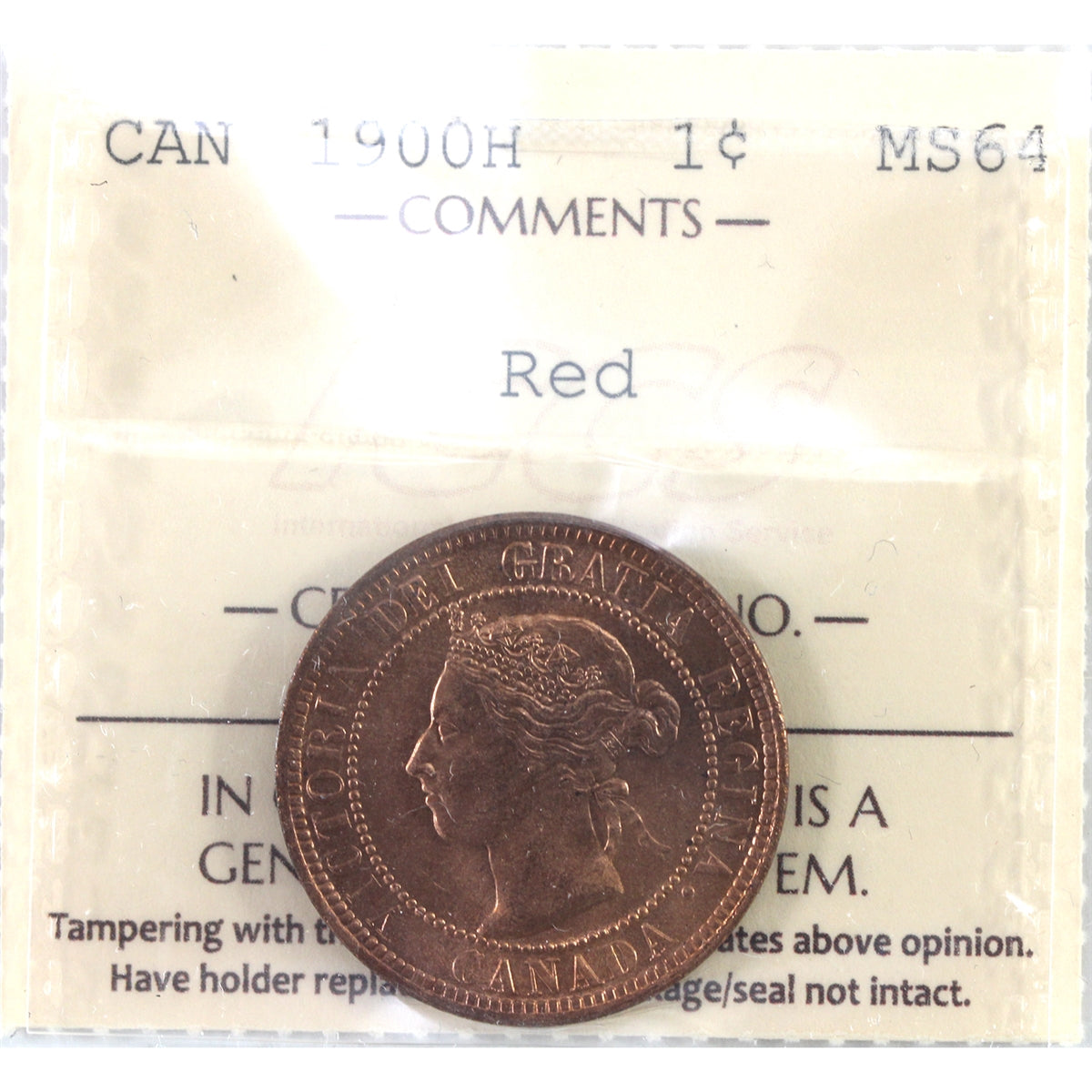 1900H Canada 1-cent ICCS Certified MS-64 Red (XDM 364)