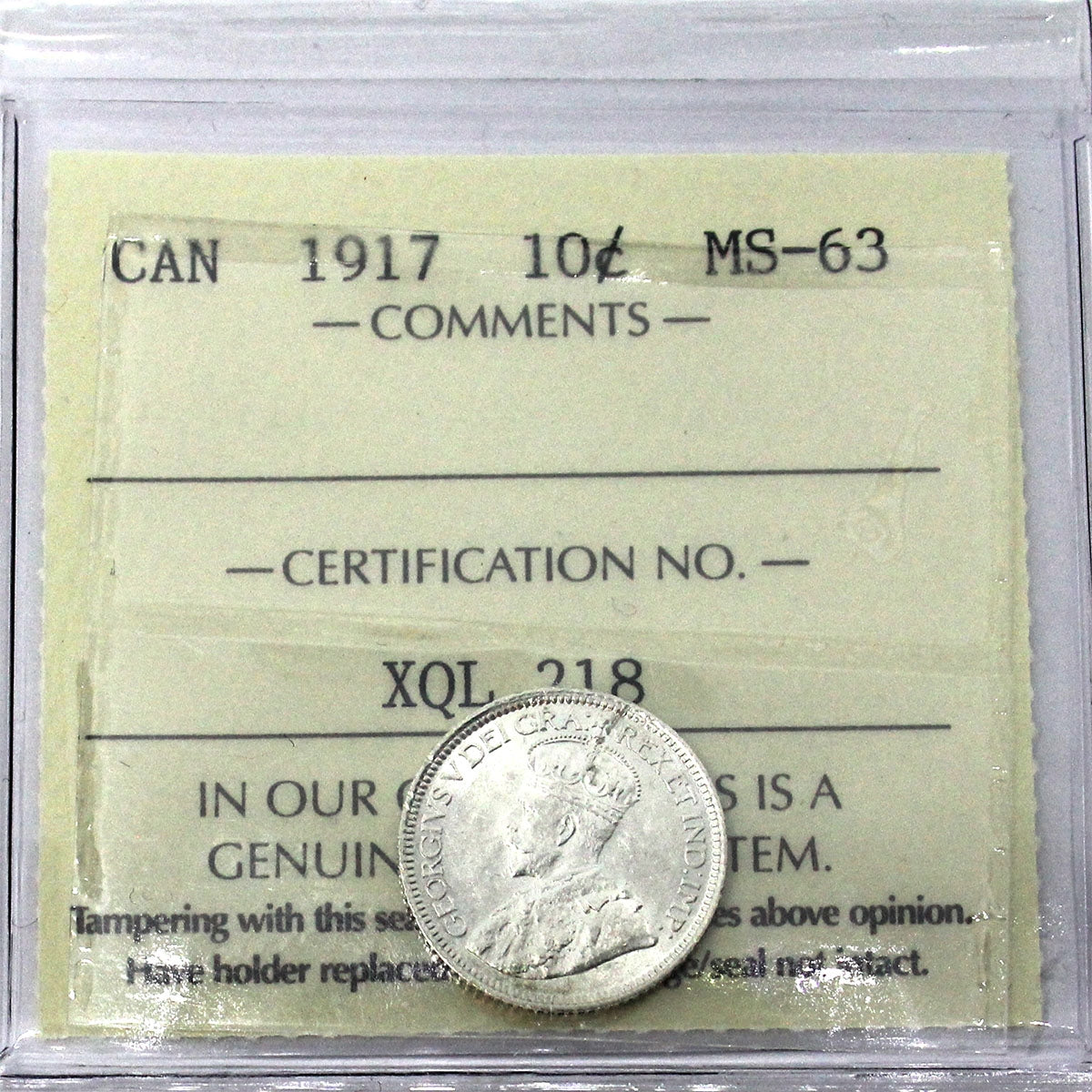 1917 Canada 10-cents ICCS Certified MS-63