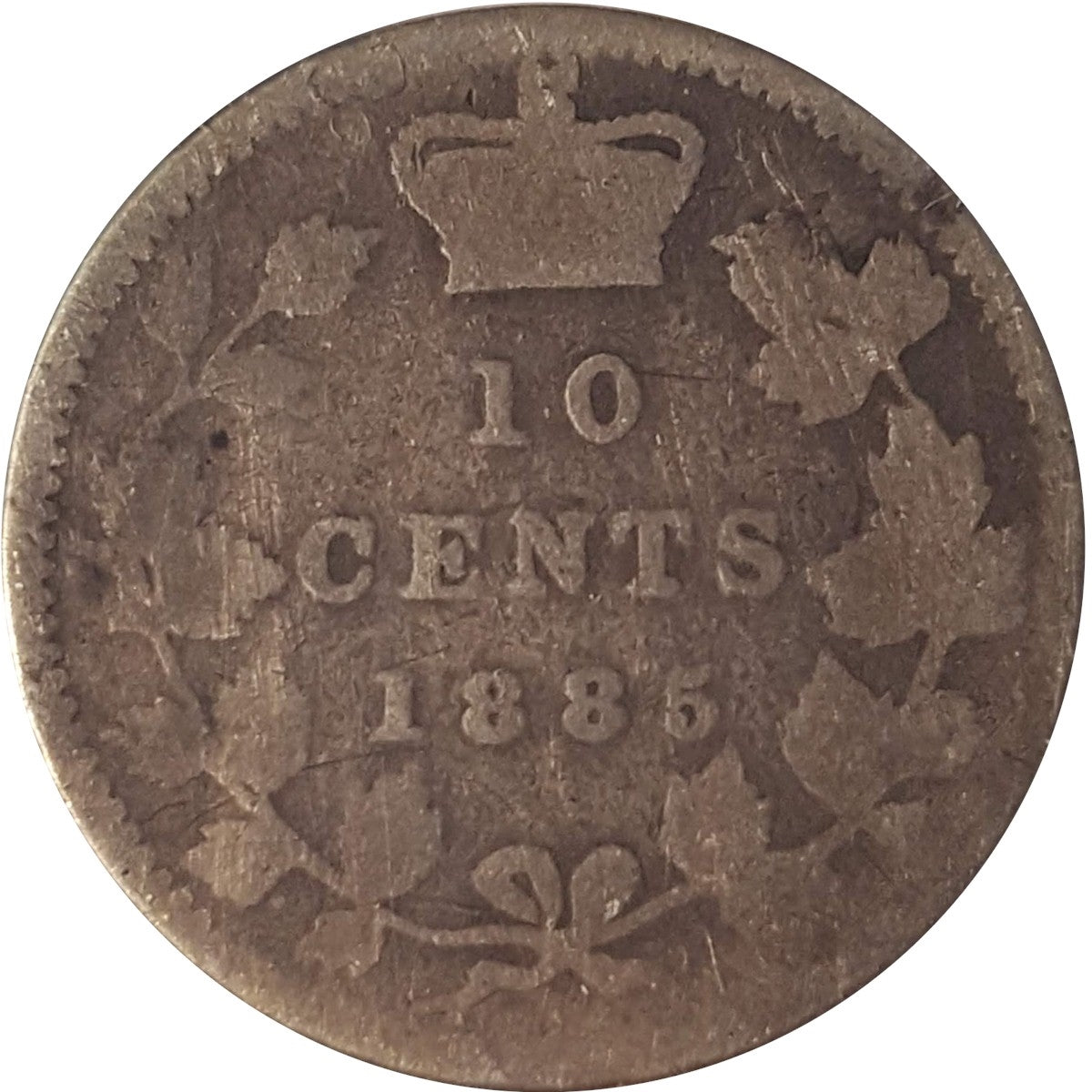 1885 Obv. 5 Canada 10-cents About Good (AG-3) $