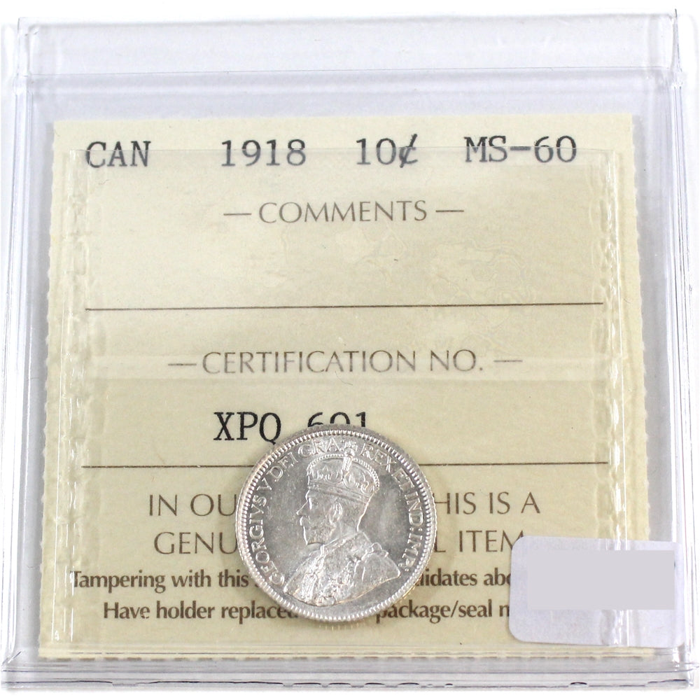 1918 Canada 10-cents ICCS Certified MS-60